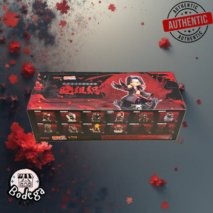 Itachi Labubu character lineup showing all Akatsuki members including Tobi, Konan, Kakuzu, Hidan, and Kisame collectible figures