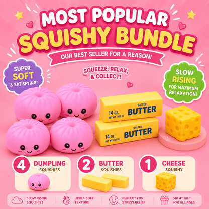 Most Popular Squishy Bundle | 4 Dumpling, 2 Butter & 1 Cheese Squishies - Bodega