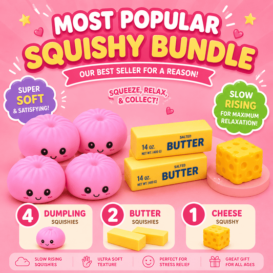 Most Popular Squishy Bundle | 4 Dumpling, 2 Butter & 1 Cheese Squishies - Bodega