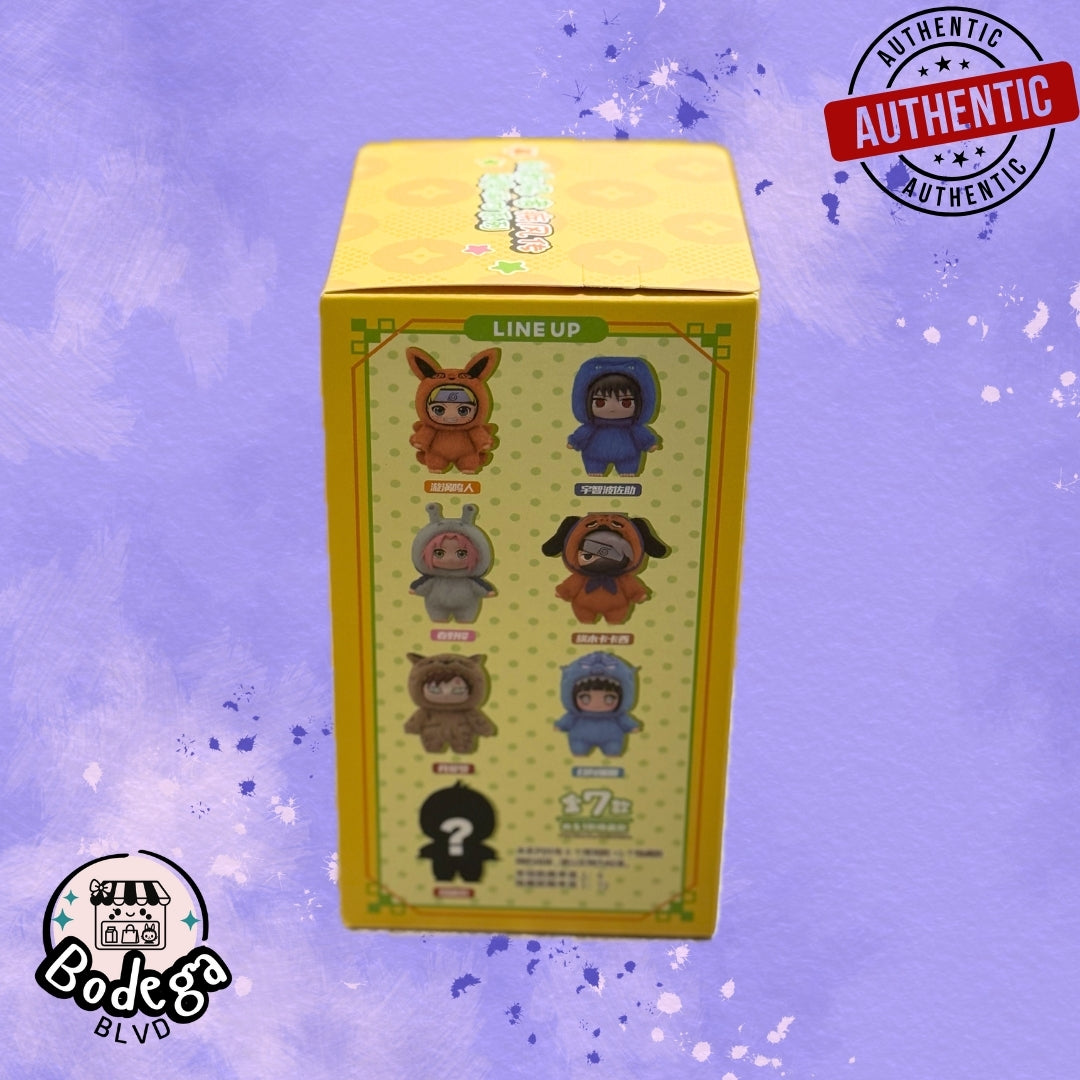 Naruto Labubu blind box collectible figure set showing character lineup including Kurama nine-tails costume and hidden mystery figure