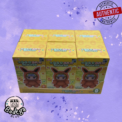 Naruto Labubu mystery box collection 6-pack display of eAki blind box figures with Kurama costume design"