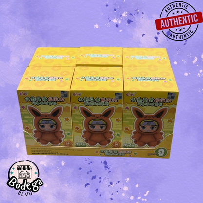 Naruto Labubu collectible figure set 6-pack arrangement showing authentic eAki blind boxes with Bodega BLVD branding